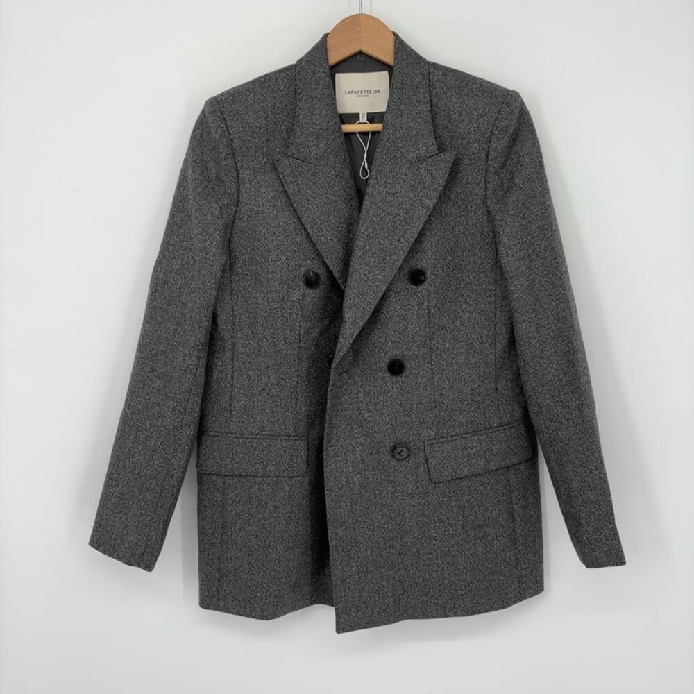 Lafayette 148 New York Gray Wool Double-Breasted Blazer Coat Jacket Size XS